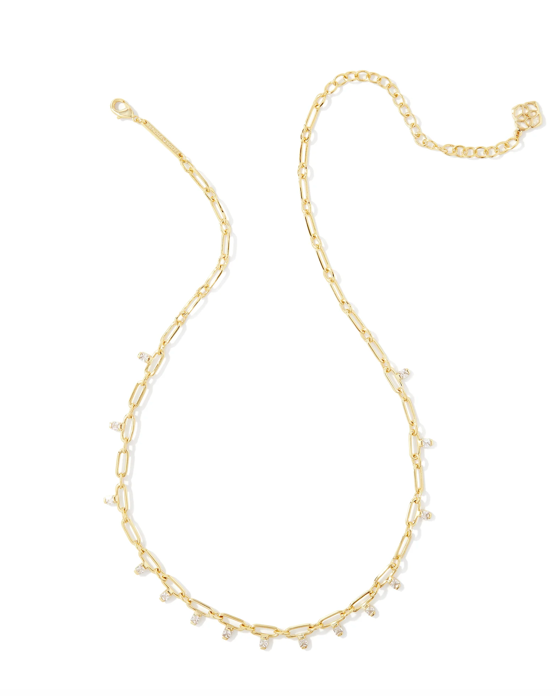 KENDRA SCOTT LINDY GOLD CRYSTAL CHAIN NECKLACE IN WHITE CRYSTAL