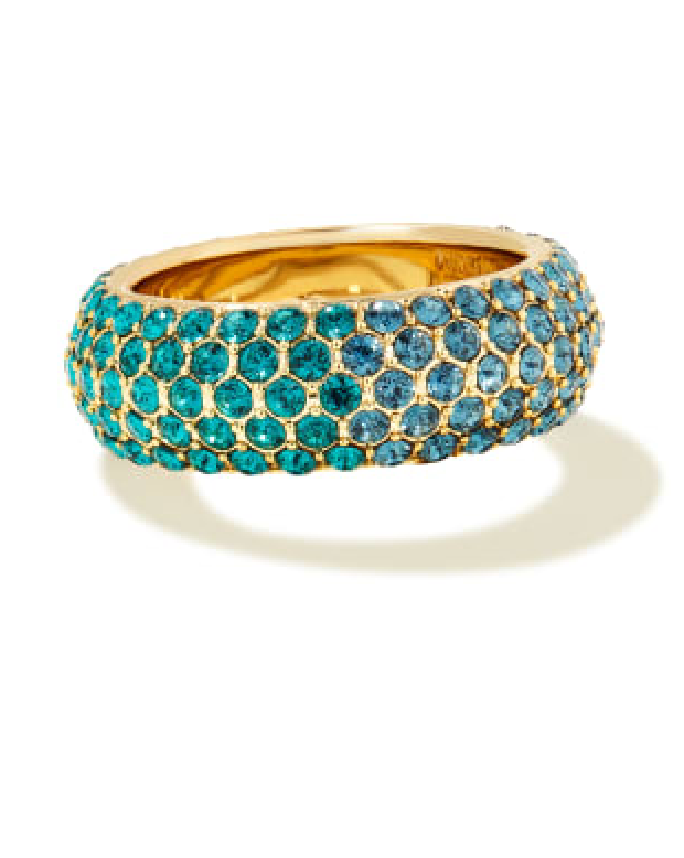 KENDRA SCOTT MIKKI GOLD PAVE BAND RING IN GREEN AND BLUE OMBRE MIX IN SIZE 6