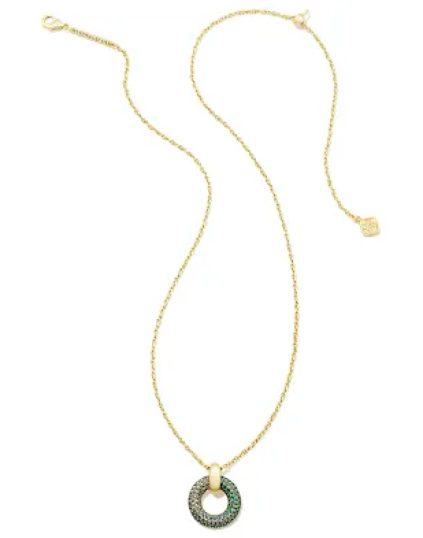KENDRA SCOTT MIKKI GOLD PAVE PENDANT NECKLACE IN GREEN AND BLUE OMBRE