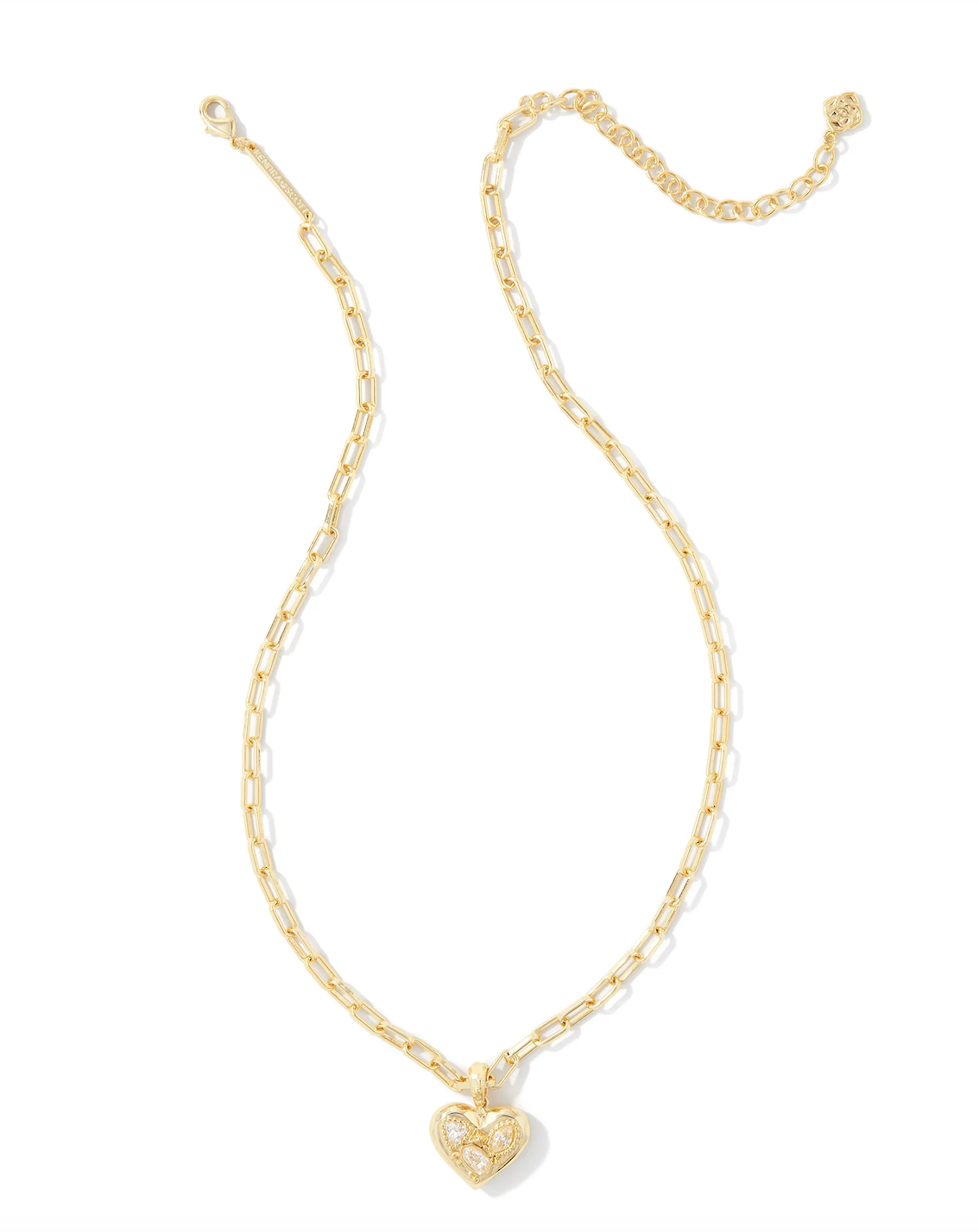 KENDRA SCOTT PENNY GOLD HEART SHORT PENDANT NECKLACE IN WHITE CRYSTAL