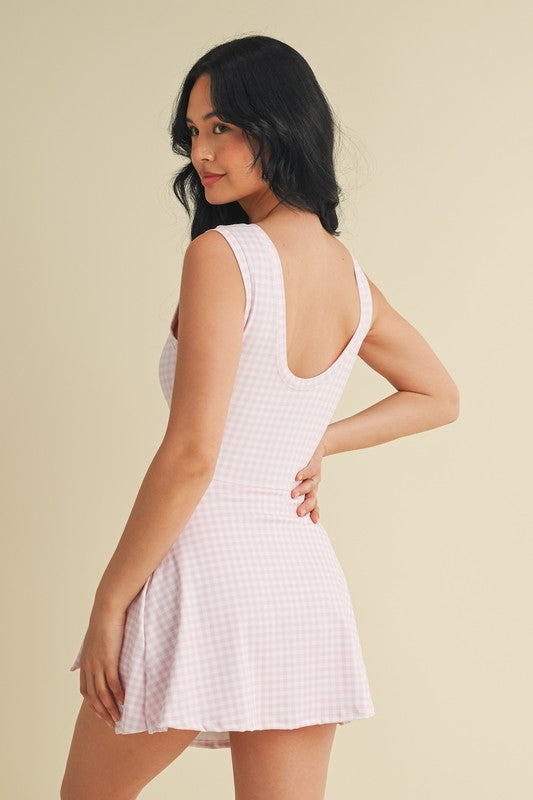 GINGHAM PRINT WRAP TIE DRESS