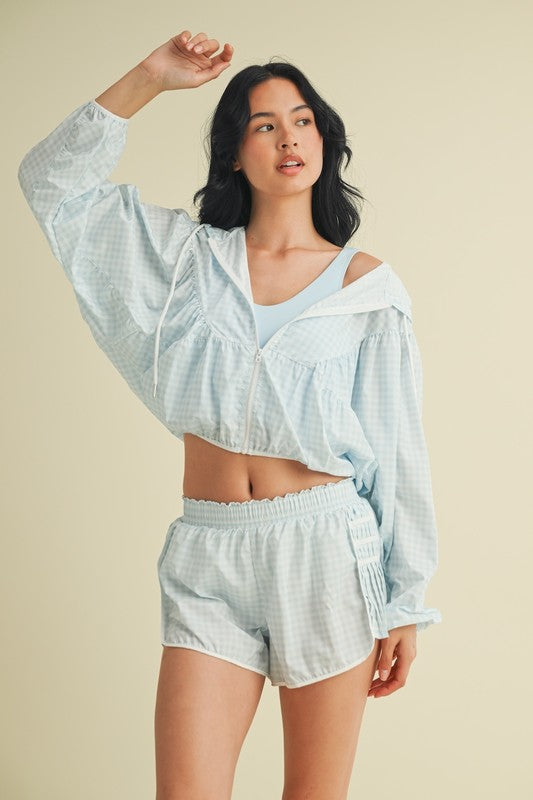 LIGHTWEIGHT GINGHAM PRINT JACKET IN BLUE