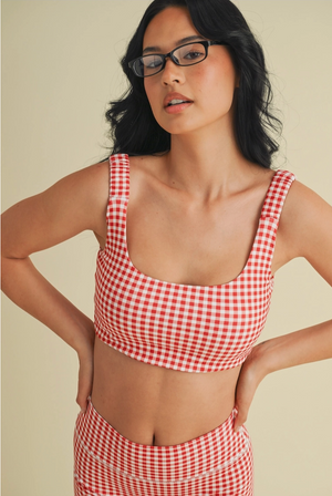 GINGHAM PRINT RUCHED BRA IN RED
