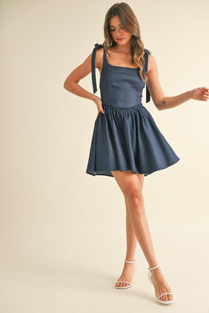 DAHLIA CORSET MINI DRESS IN DARK DENIM