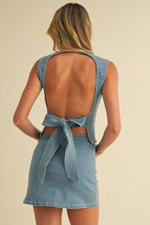 DENIM OPEN BACK TOP AND MINI SKIRT SET