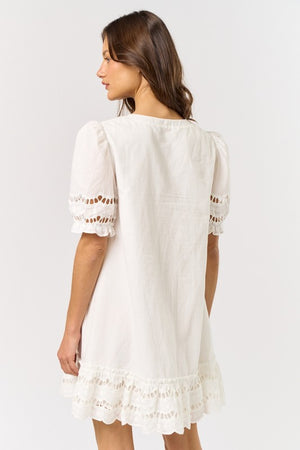 PUFF SLEEVE MINI DRESS IN OFF WHITE