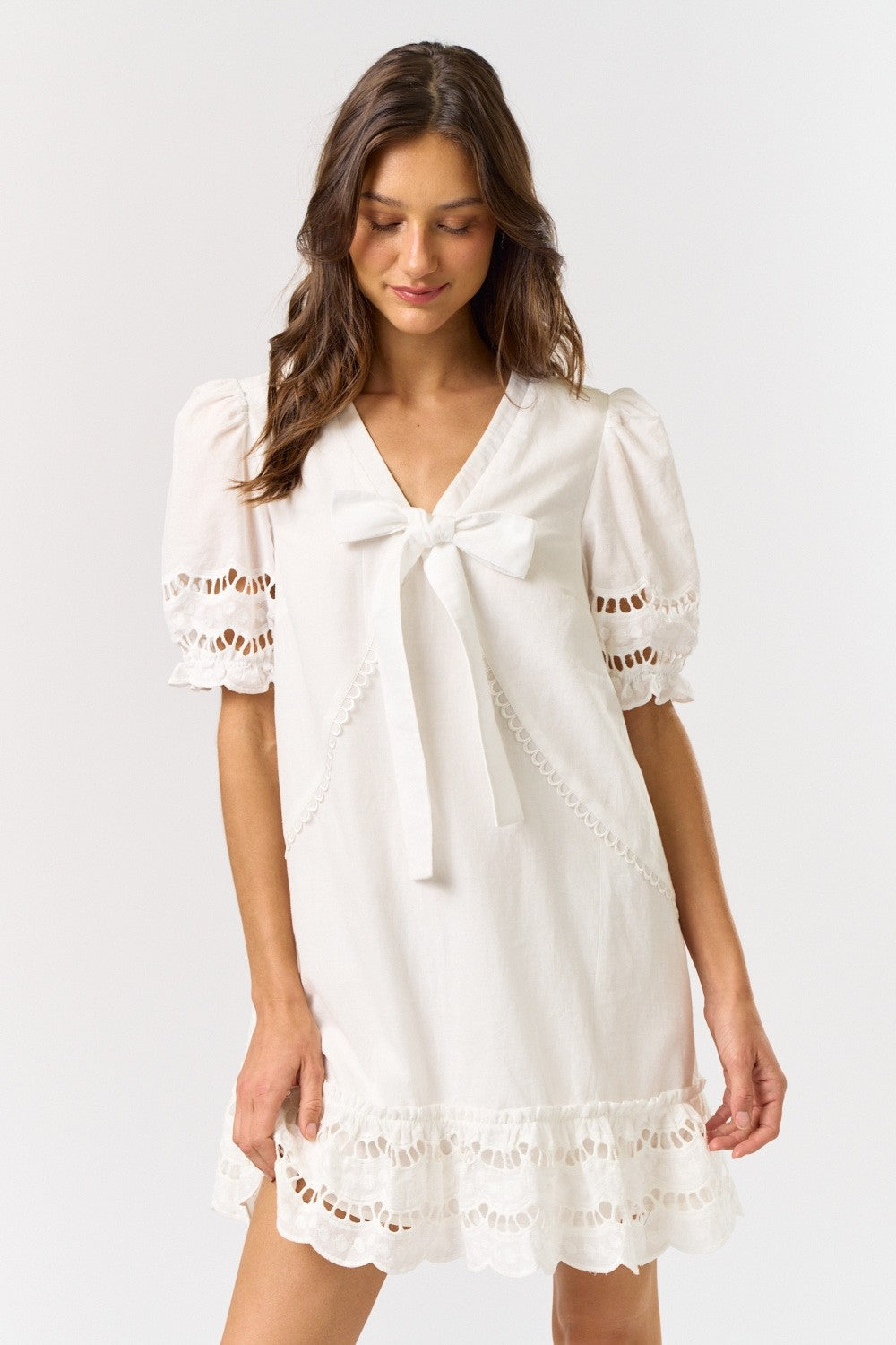 PUFF SLEEVE MINI DRESS IN OFF WHITE