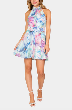 LAVENDER BROWN JOLENE MINI DRESS IN BLUE MULTI