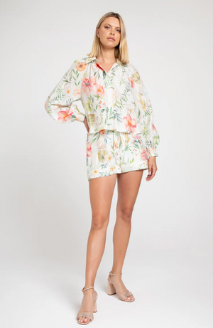 LAVENDER BROWN KALANI SHORTS IN CREAM AND PEACH FLORAL