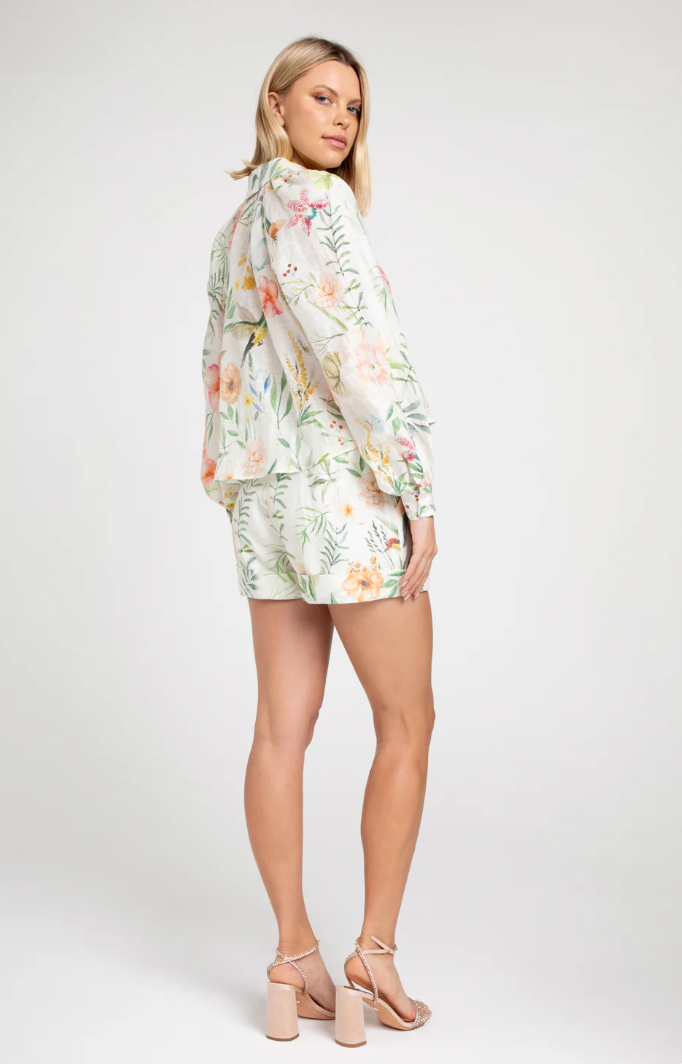 LAVENDER BROWN LEANNA TOP IN CREAM AND PEACH FLORAL