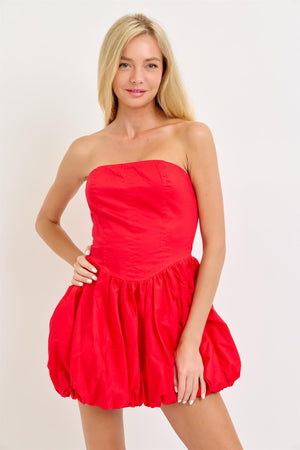 BRYANT STRAPLESS BUBBLE DRESS IN RED