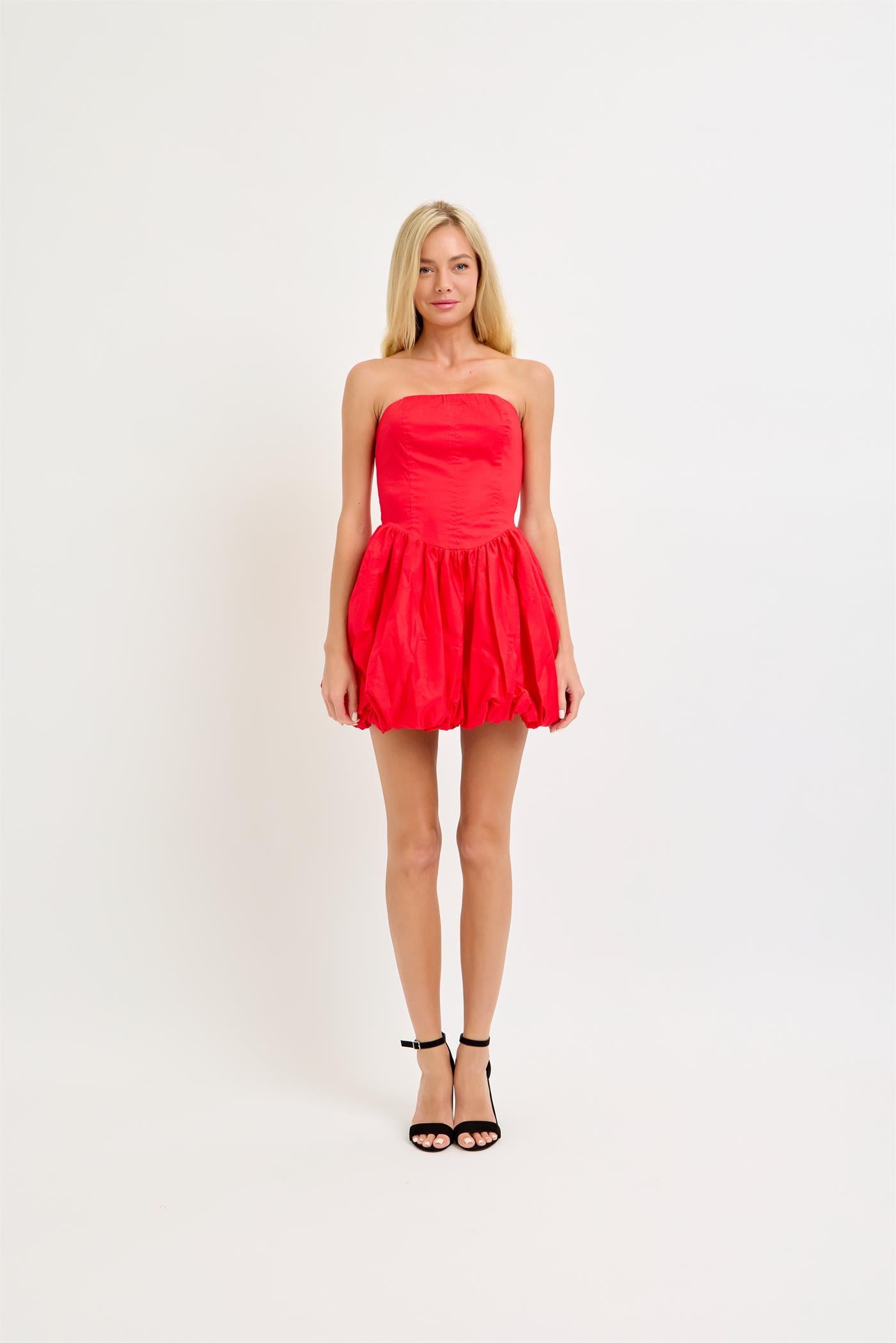 BRYANT STRAPLESS BUBBLE DRESS IN RED