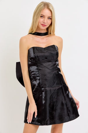 SIMON BOW MINI DRESS IN BLACK