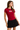 Woman wearing a red t-shirt with an American flag design on a white background