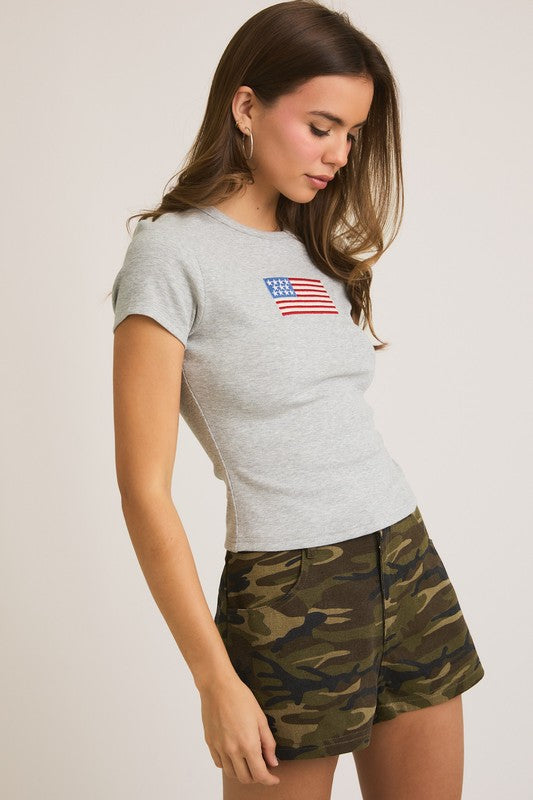 AMERICAN FLAG BABY TEE IN MELANGE