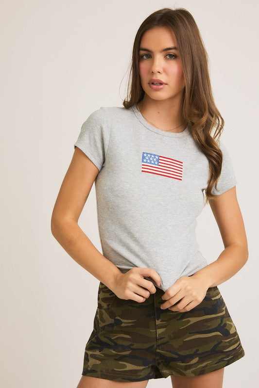 AMERICAN FLAG BABY TEE IN MELANGE