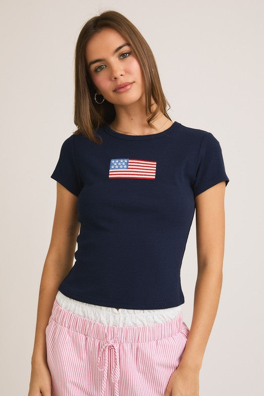 AMERICAN FLAG BABY TEE IN NAVY