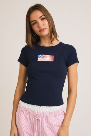 AMERICAN FLAG BABY TEE IN NAVY