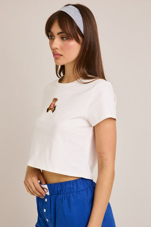 BABY TEE WITH ORANGE TEDDY BEAR GRAPHIC