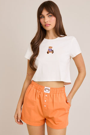 BABY TEE WITH PURPLE TEDDY BEAR GRAPHIC