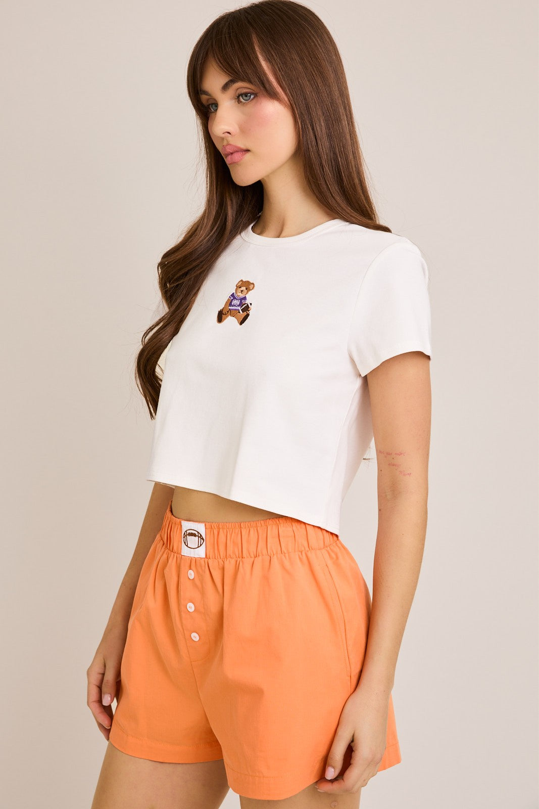 BABY TEE WITH PURPLE TEDDY BEAR GRAPHIC