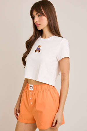BABY TEE WITH PURPLE TEDDY BEAR GRAPHIC