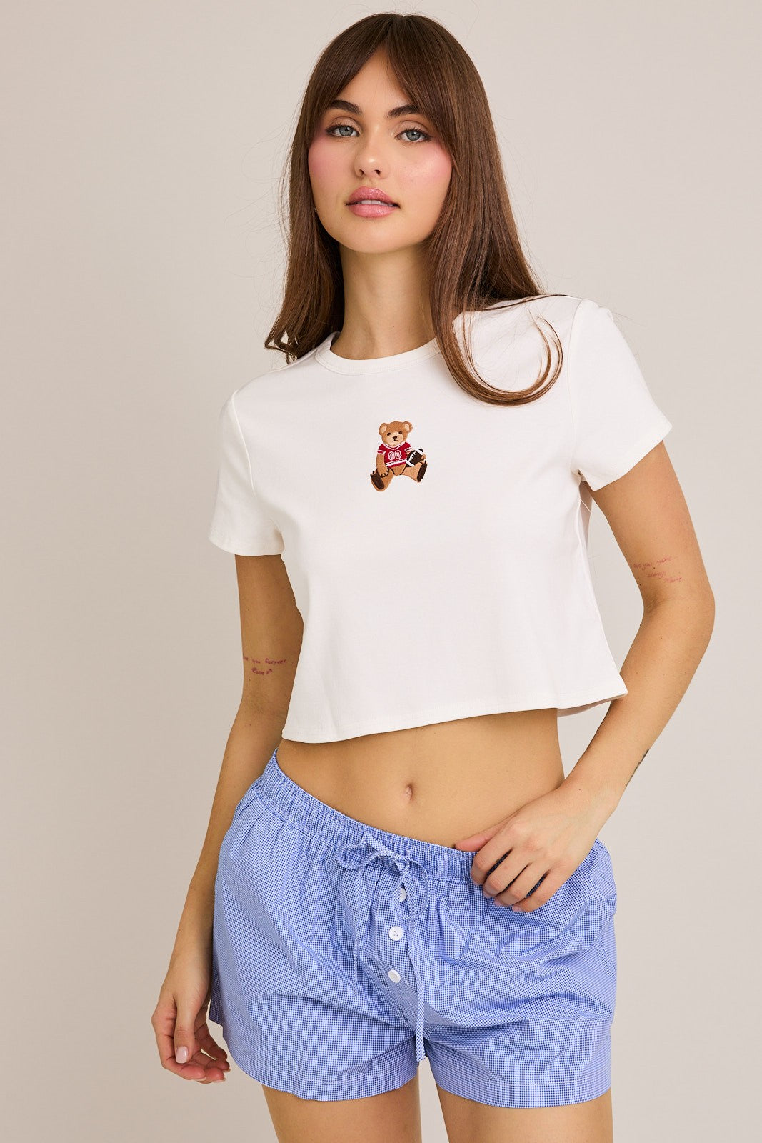 BABY TEE WITH RED TEDDY BEAR GRAPHIC