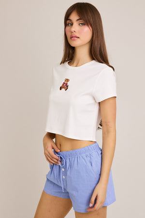 BABY TEE WITH RED TEDDY BEAR GRAPHIC