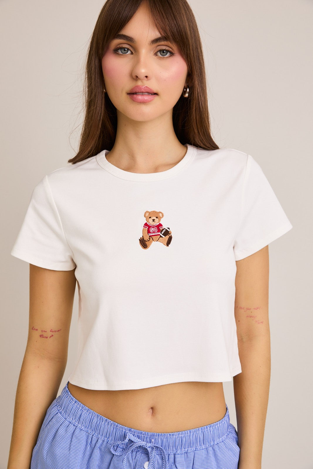BABY TEE WITH RED TEDDY BEAR GRAPHIC