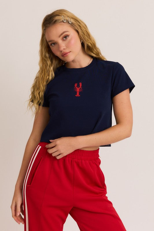 LOBSTER GRAPHIC BABY TEE IN NAVY