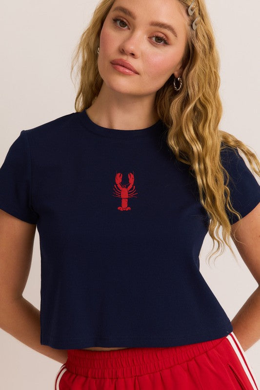 LOBSTER GRAPHIC BABY TEE IN NAVY