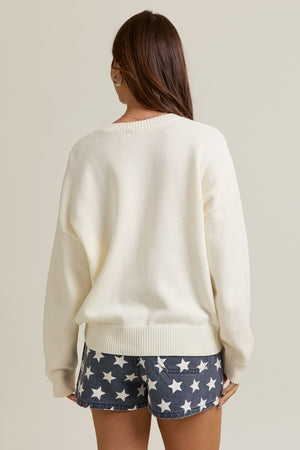 LONG SLEEVE TEDDY BEAR CREW NECK GRAPHIC SWEATER IN NAVY
