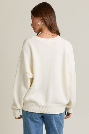 LONG SLEEVE TEDDY BEAR CREW NECK GRAPHIC SWEATER IN RED