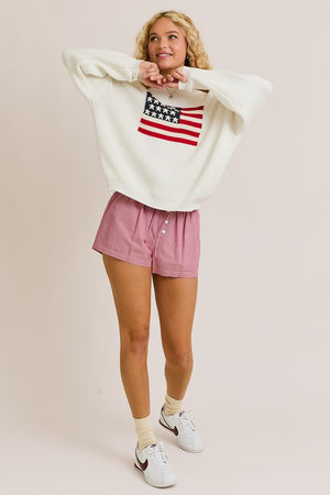 ROUND NECK OVERSIZE  AMERICAN FLAG SWEATER TOP IN IVORY