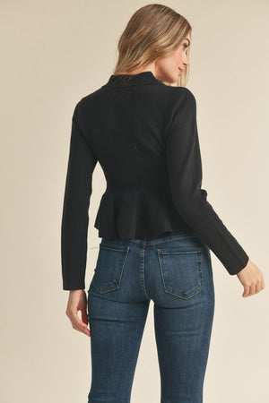 BRYN PEPLUM SWEATER TOP IN BLACK