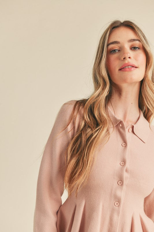 BRYN PEPLUM SWEATER TOP IN DUSTY MAUVE