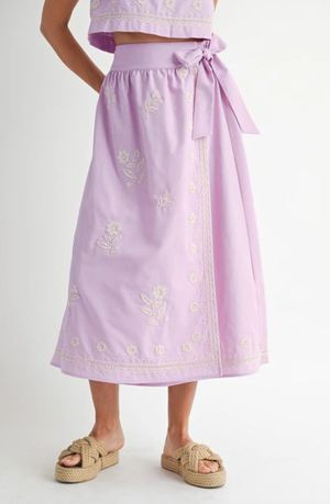 EMBROIDERED CROP TOP AND MIDI SKIRT IN PINK LAVENDER