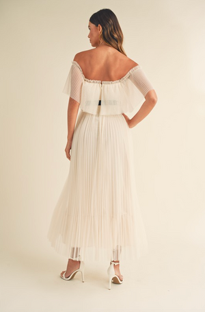 GEORGIA PLEATED RUFFLE MAXI DRESS IN CREAM