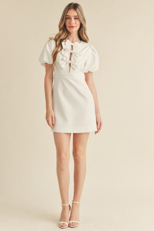 GRACE BOW DETAIL DRESS IN WHITE