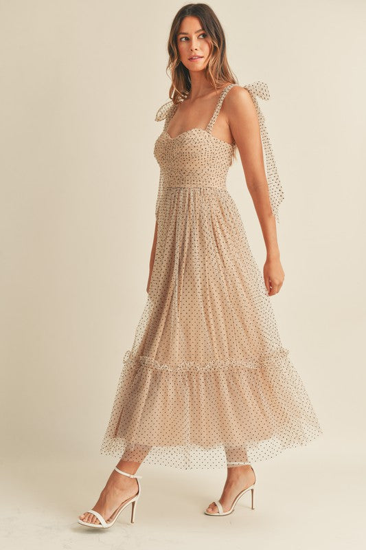 HOLLAND MIDI DRESS IN NUDE POLKA DOTS