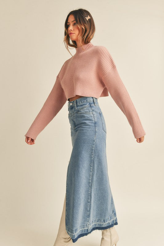 JEANNIE CROPPED SWEATER IN DUSTY ROSE