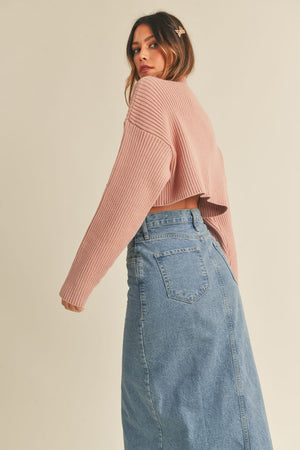 JEANNIE CROPPED SWEATER IN DUSTY ROSE