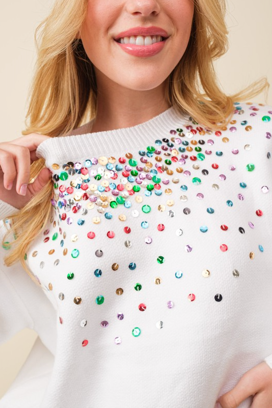 HOLLY SEQUIN SWEATER IN WHITE