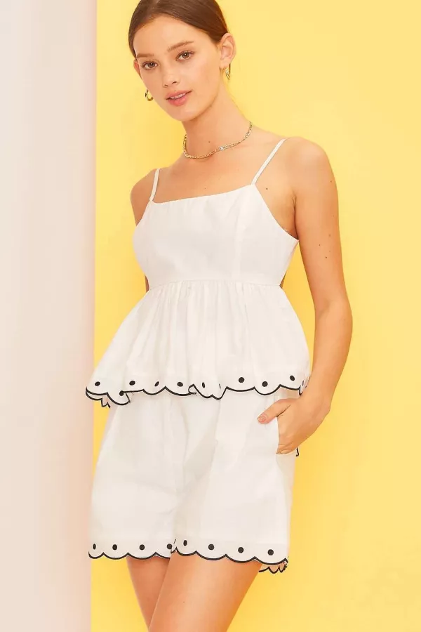 SCALLOP EDGE TOP + SHORTS SET IN OFF WHITE