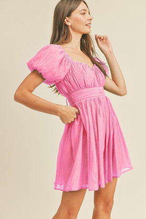 ALYSSA CRINKLE MINI DRESS IN COOL PINK
