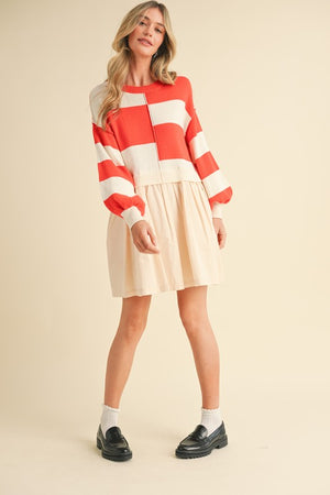 AMBER SWEATER DRESS IN RED IVORY