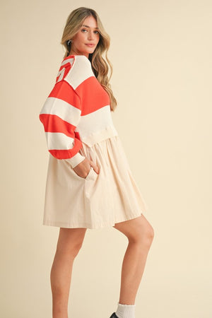 AMBER SWEATER DRESS IN RED IVORY