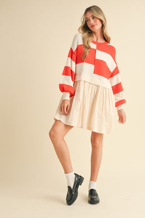 AMBER SWEATER DRESS IN RED IVORY