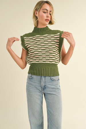 AURELIA MOCK NECK SWEATER VEST IN OLIVE