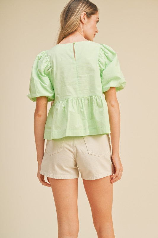 BENNY BABYDOLL BLOUSE IN PASTEL LIME